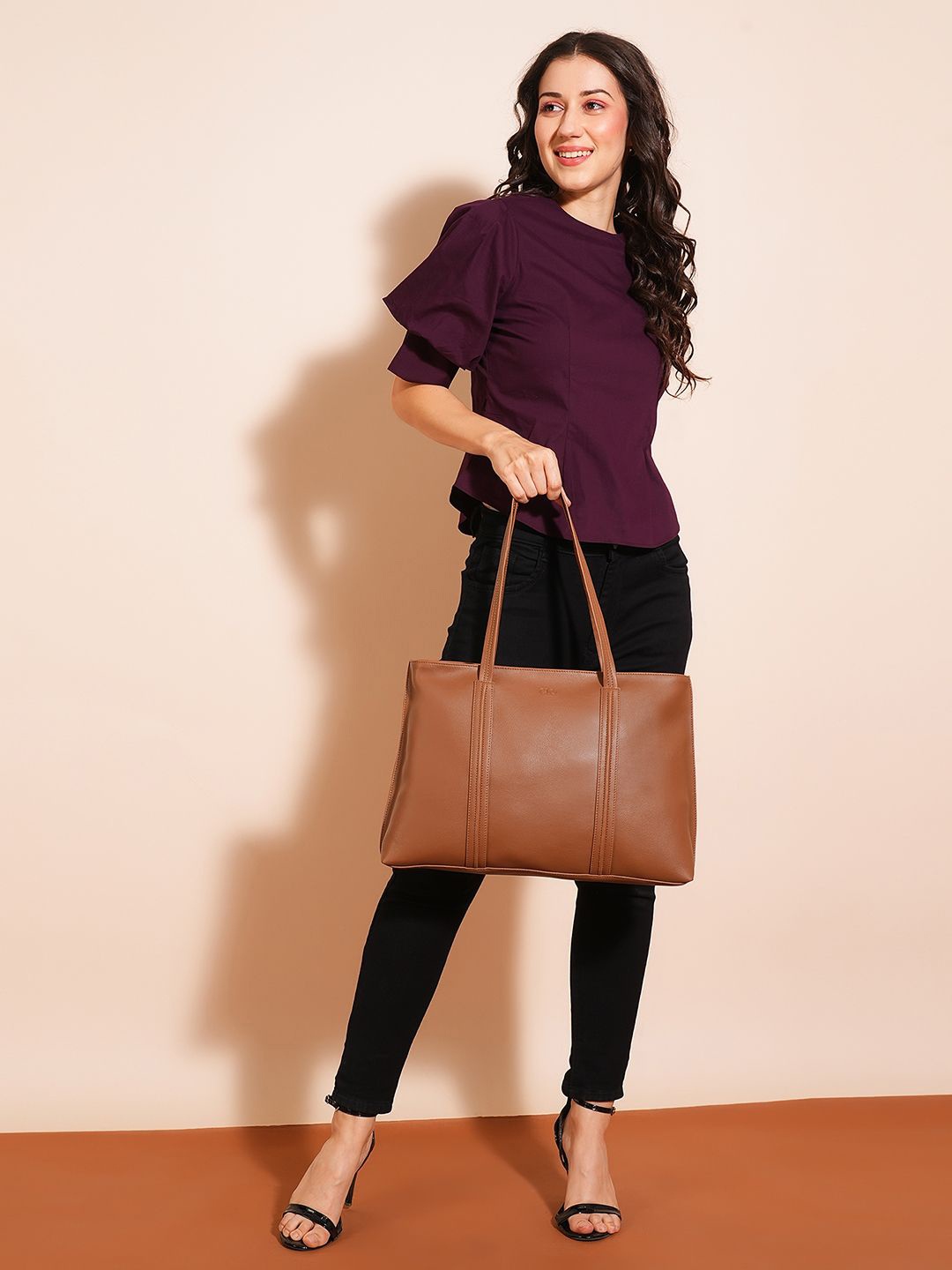 

Globus Women Textured Structured Two Handles Tote Bag, Tan