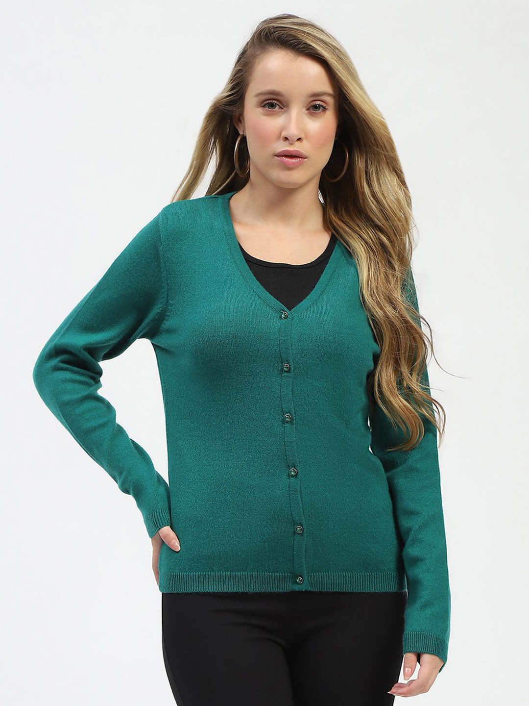 

Madame Women V-Neck Cardigan Sweater, Green