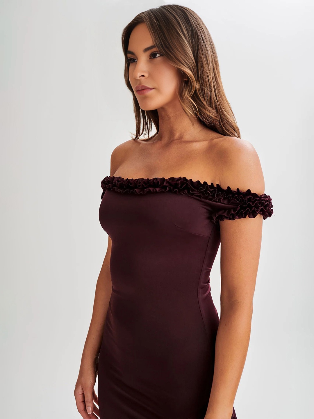 

Bee Boe Off-Shoulder Satin Bodycon Midi Dress, Mauve