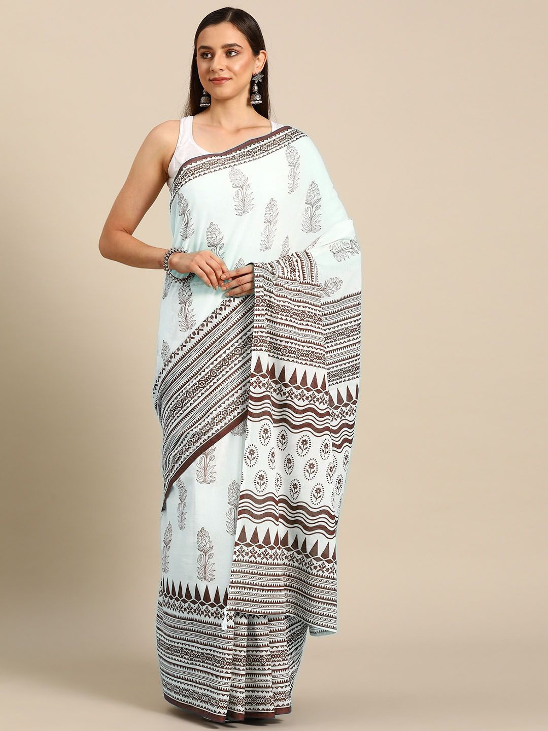 

BUTA BUTI Ethnic Motifs Printed Pure Cotton Saree, Rust