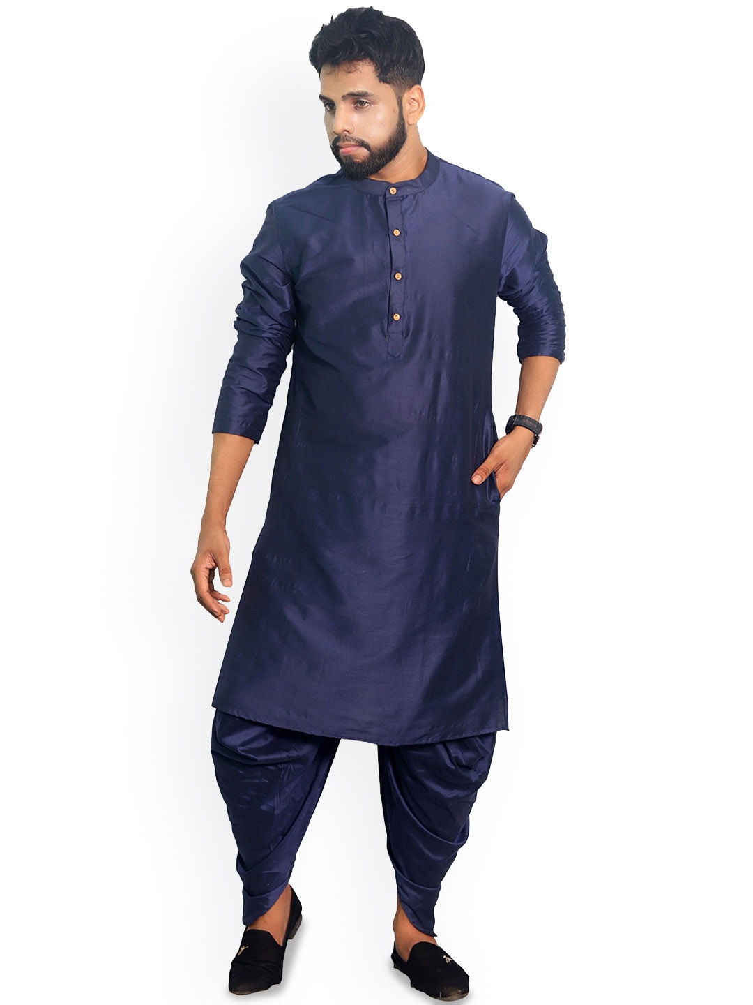 

House of Aqss Band Collar Straight Kurta, Navy blue