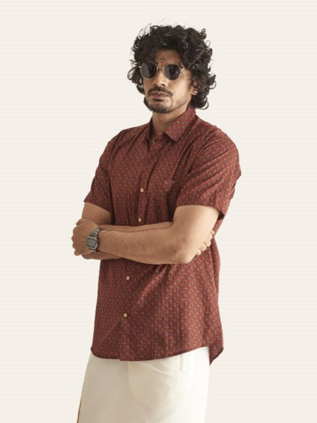 

Patrah Men Spread Collar Floral Printed Cotton Relaxed Fit Casual Shirt, Maroon