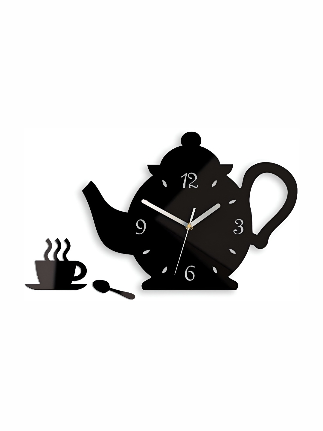 

QEZNEF Black & White Contemporary Tea Kettle Shaped Wooden Wall Clock