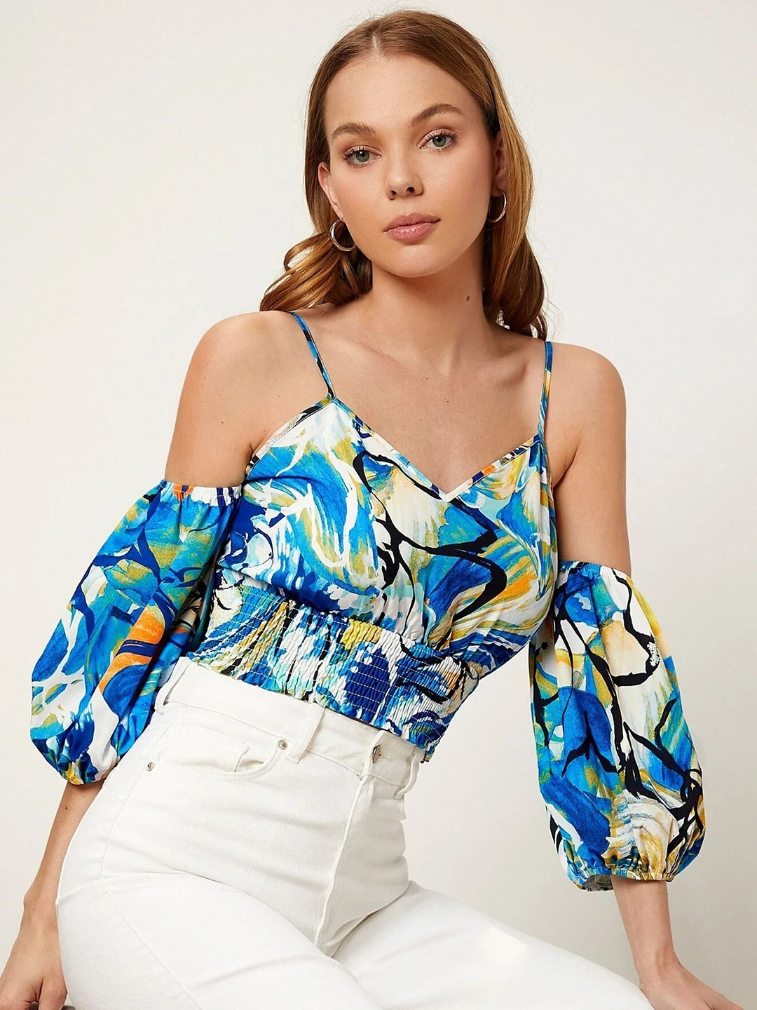 

Stylecast X Slyck Abstract Printed Shoulder Straps Top, Blue