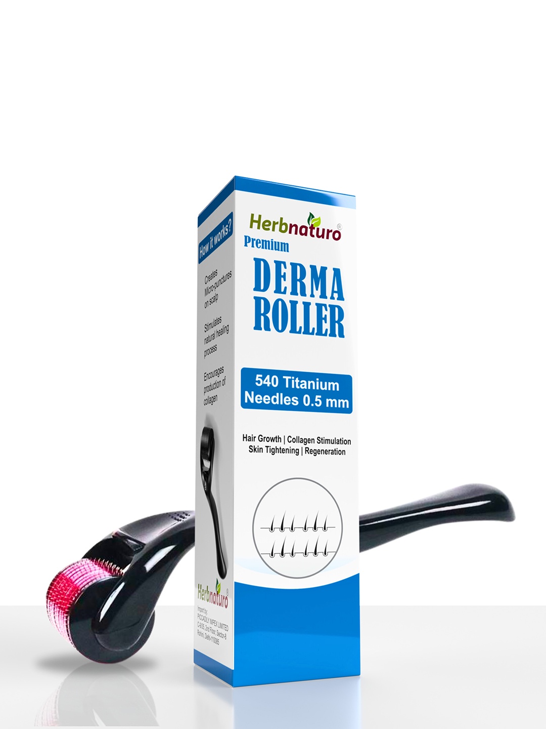 

Herbnaturo Derma Roller For Hair Growth 0.5 mm With 540 Titanium Needles, Black