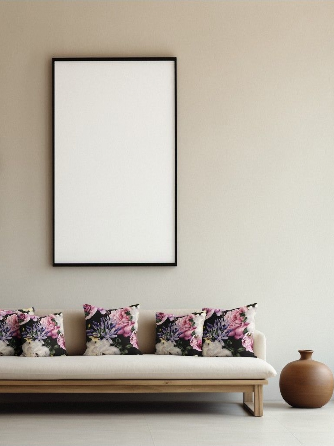 

THEYAYACAFE White & Pink 5 Pieces Floral Printed Velvet Square Cushion Covers