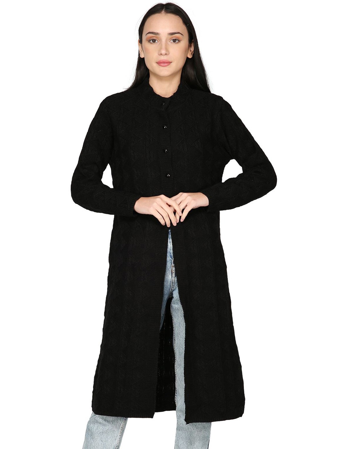

HAUTEMODA Women Cable Knit Woollen Cardigan, Black