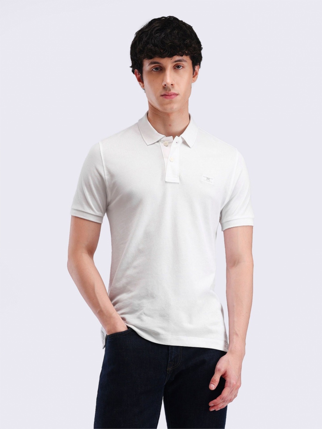 

Flying Machine Men Solid Polo Collar Cotton T-shirt, White