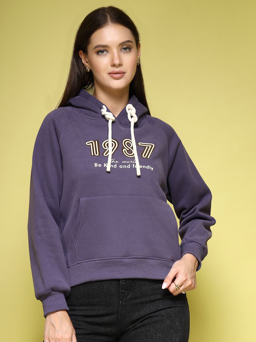 

Mafadeny Women Typography Printed Hooded Pullover Sweatshirt, Purple