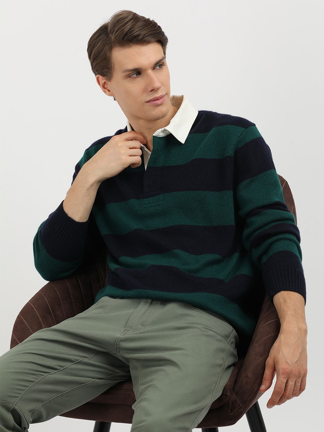 

Tommy Hilfiger Men Striped Woollen Pullover, Green