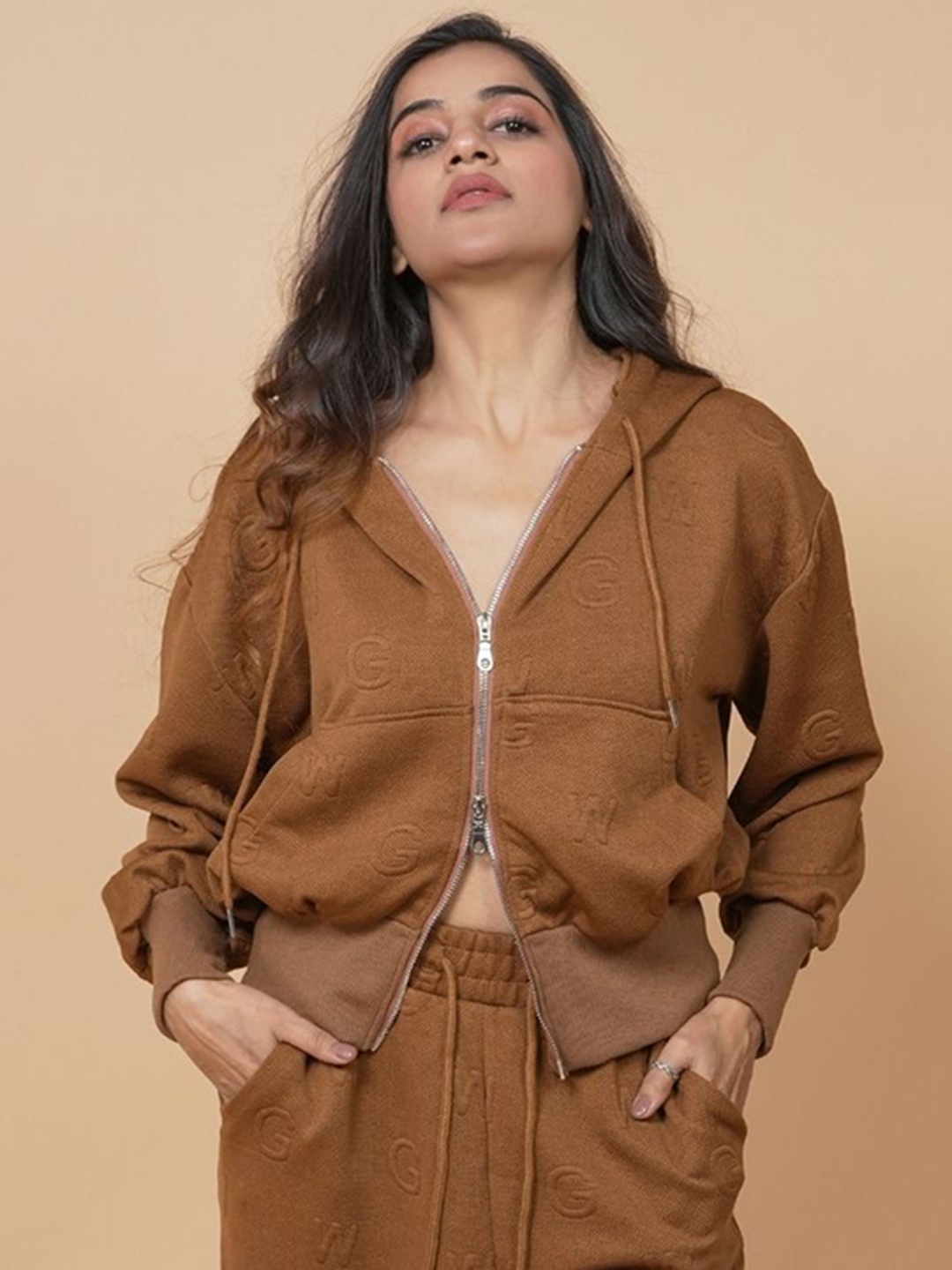 

ANSEE by Addery Hooded Sweatshirt With Trousers, Brown