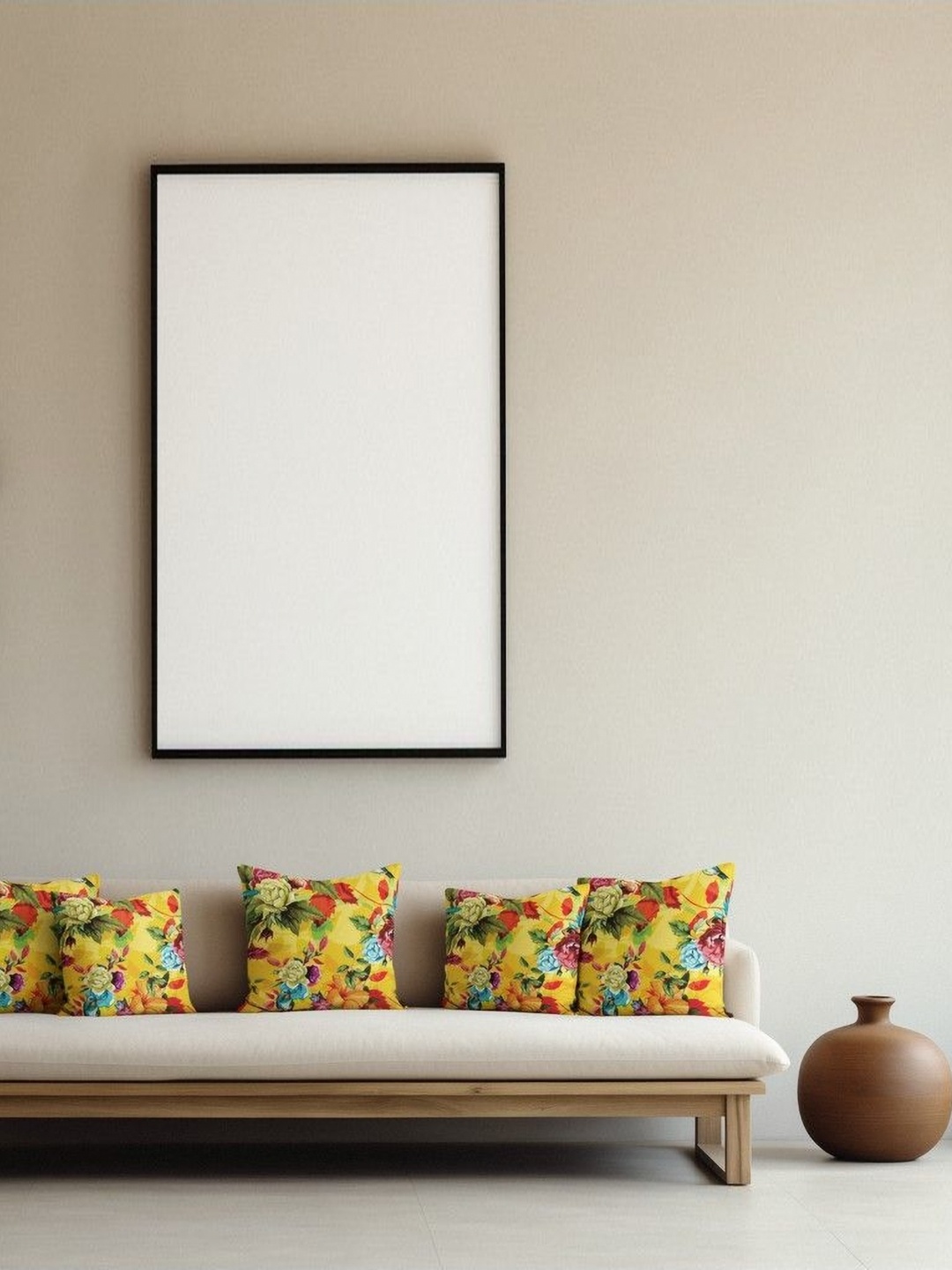 

THEYAYACAFE Yellow & Red 5 Pieces Floral Printed Velvet Square Cushion Covers