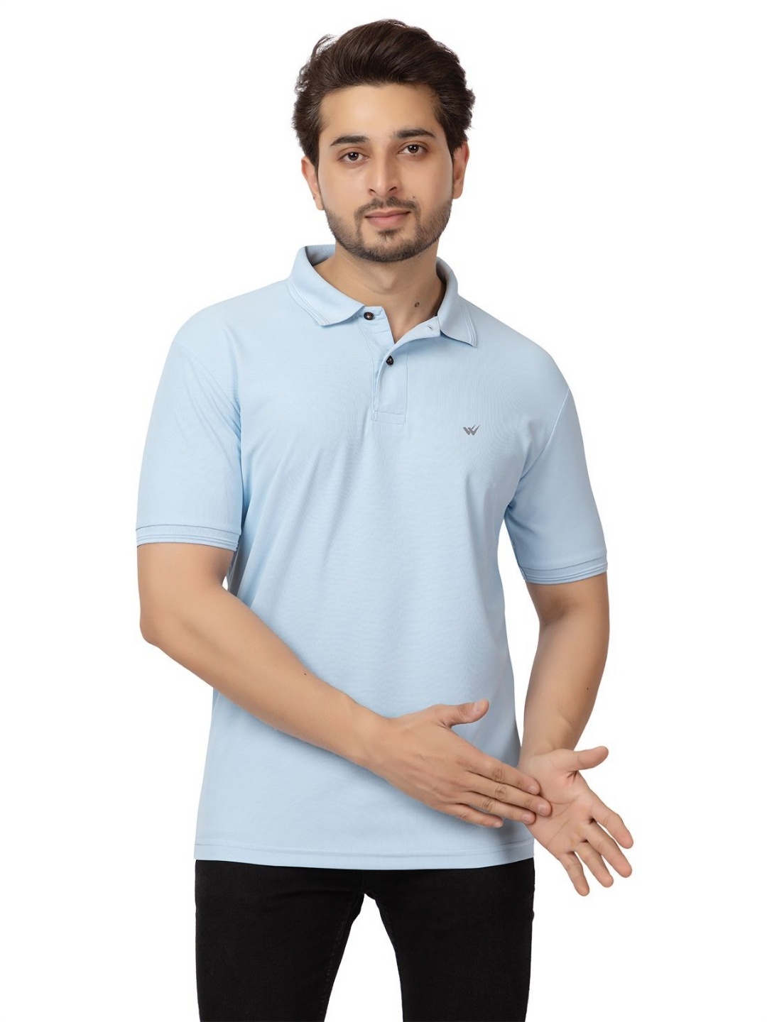 

WILD COPS Men Solid Polo Collar Relaxed Fit T-shirt, Turquoise blue