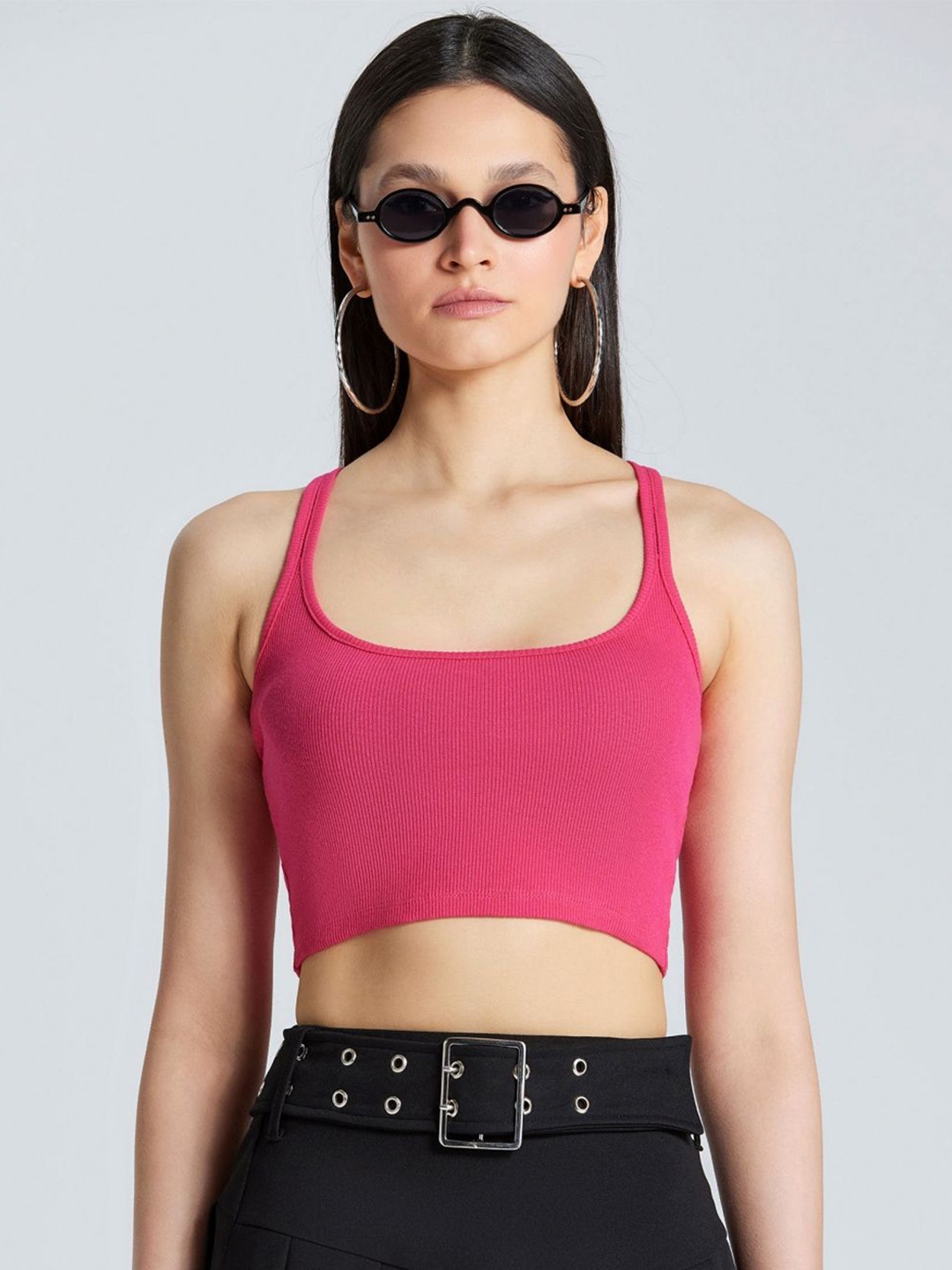 

ZOMODA Women Solid Square Neck Cotton Top, Pink