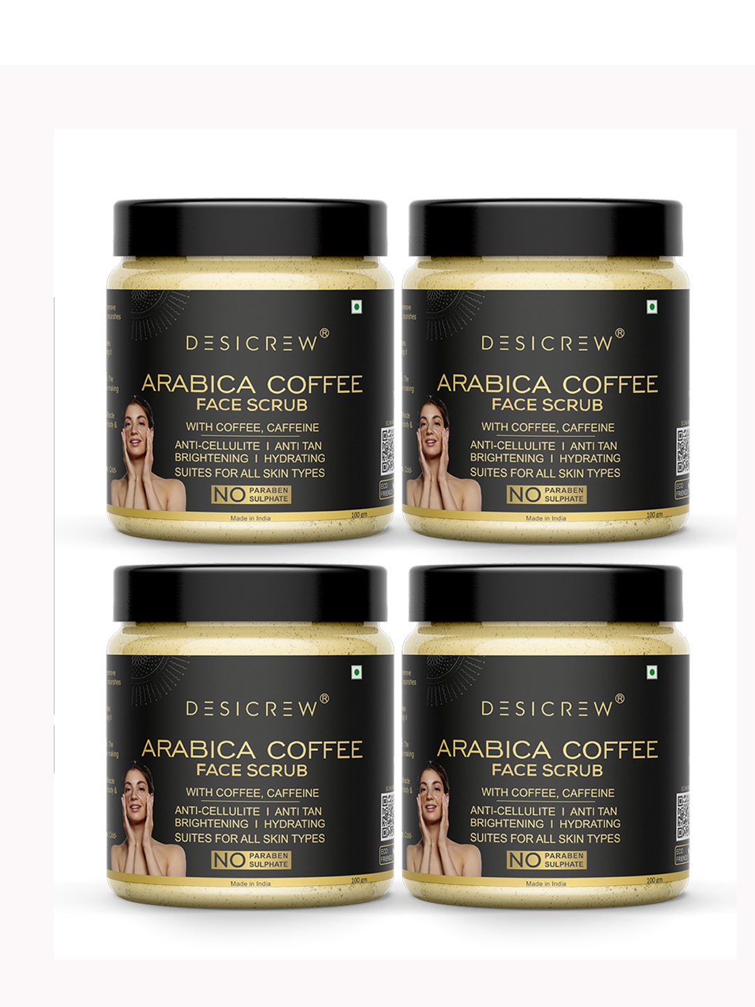 

Desi Crew Set Of 4 Arabica Coffee Scrub With Caffeine -100g Each, Brown