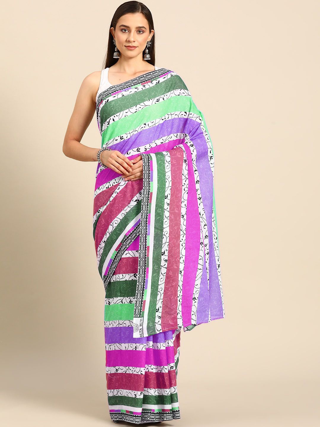 

BUTA BUTI Women Pure Cotton Printed Saree, Purple