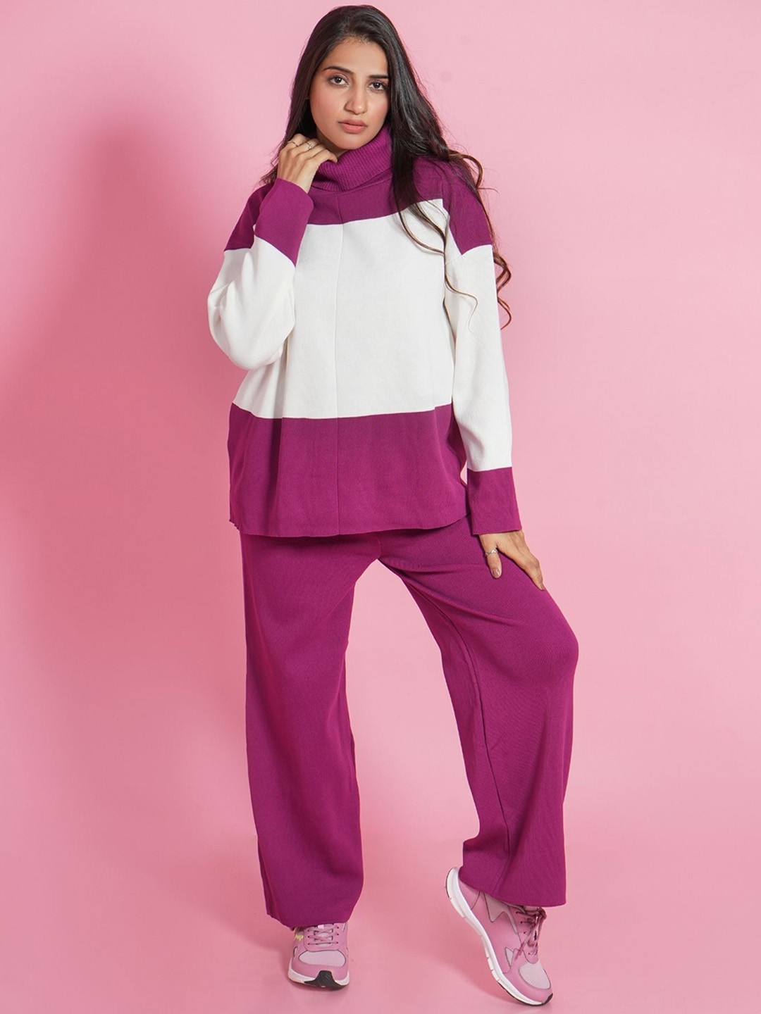 

ANSEE by Addery Striped Sweatshirt With Trousers, Magenta