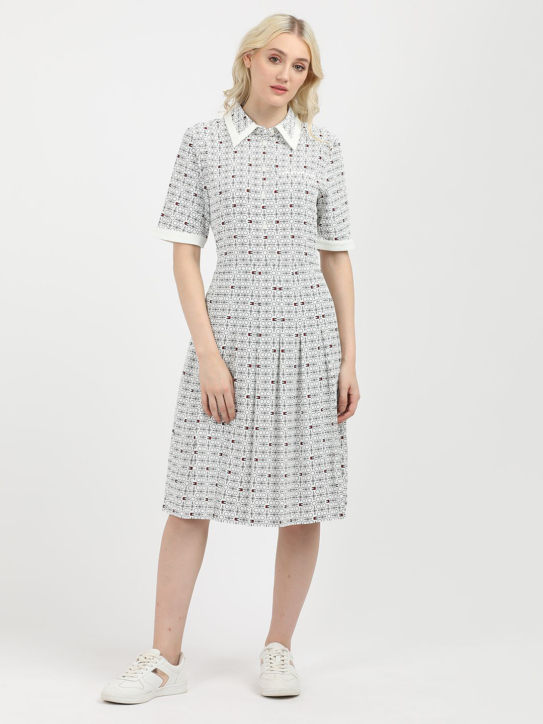 

Tommy Hilfiger Solid Geometric Fit & Flare Dress, White