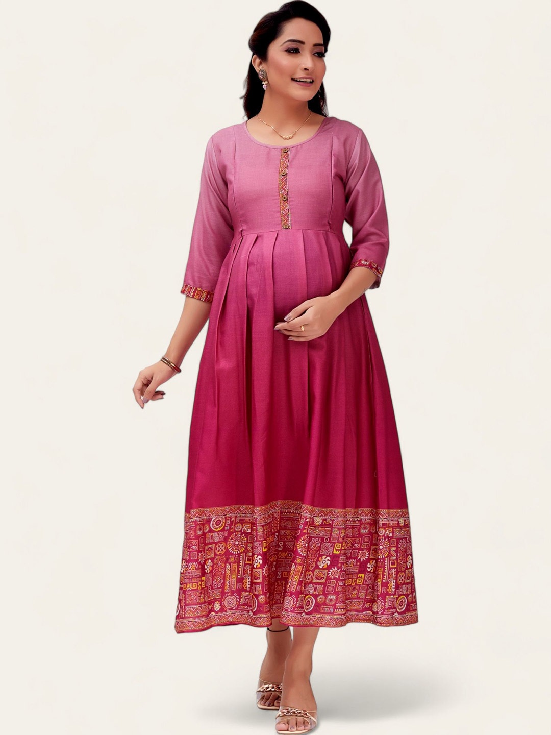 

RITIJYA Printed Maternity Fit & Flare Dress, Pink