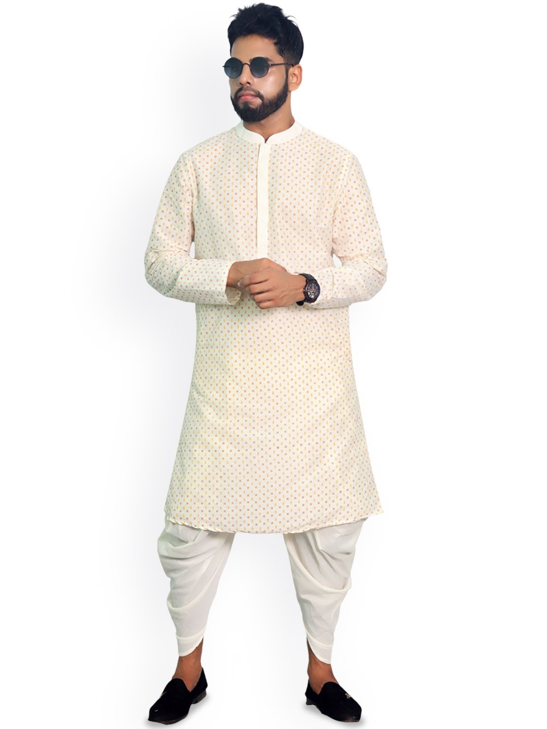 

House of Aqss Band Collar Straight Kurta, Off white