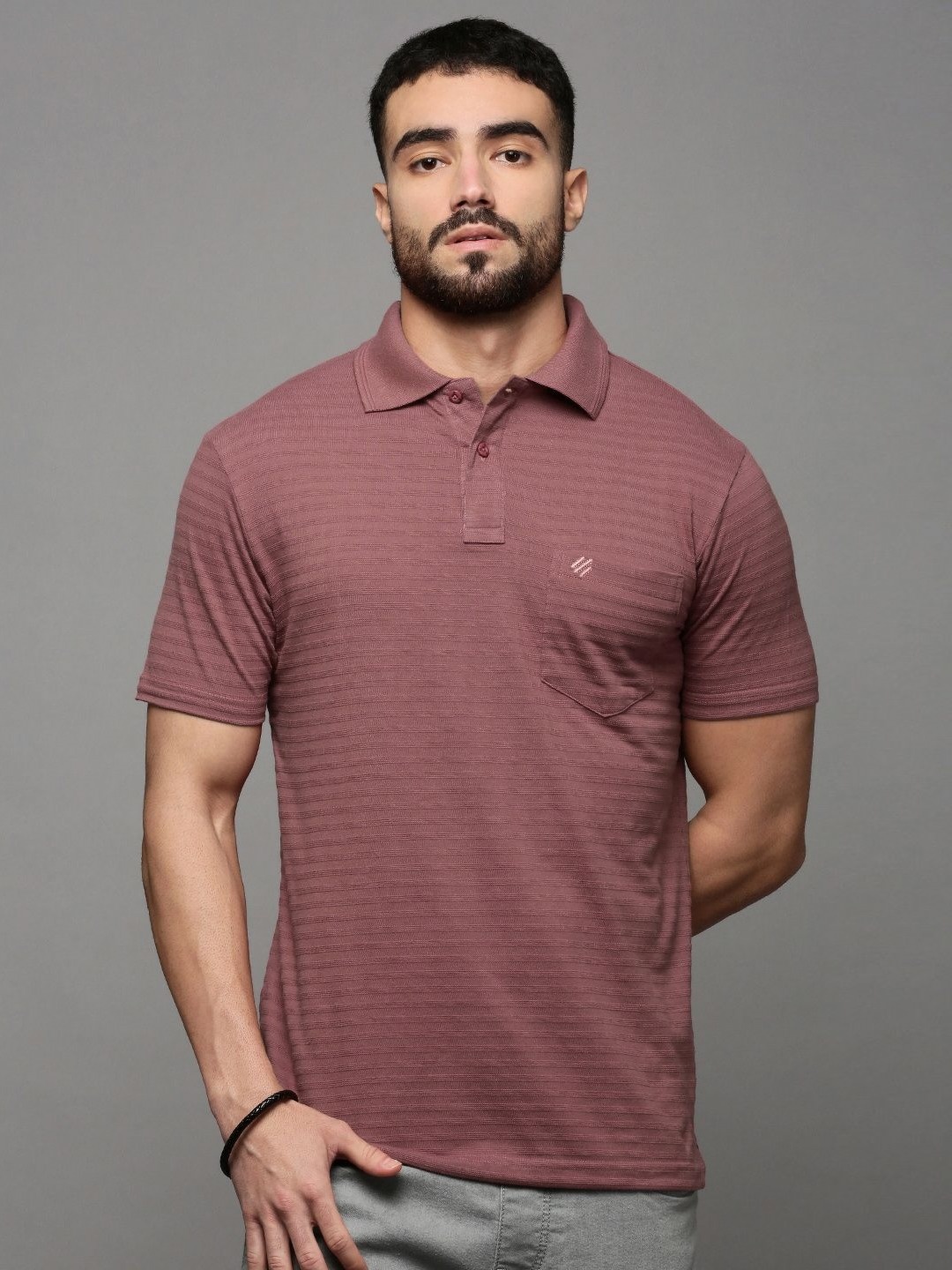 

ONN Men Self Design Polo Collar Cotton T-shirt, Pink