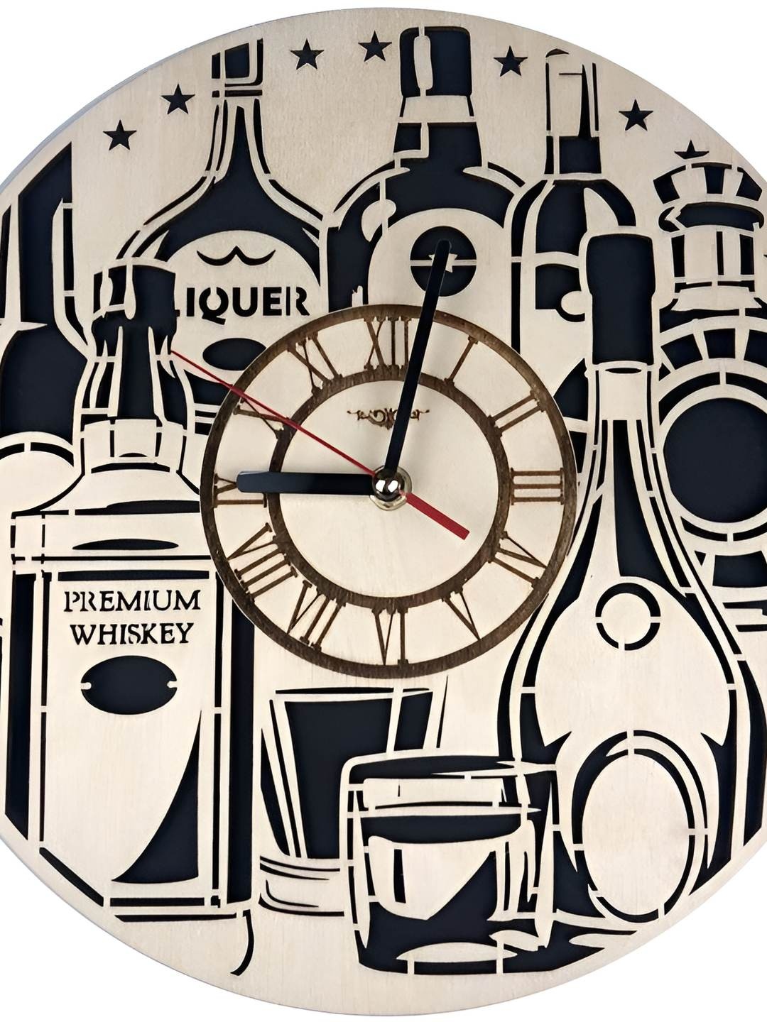 

QEZNEF Brown & Black Printed Contemporary Round Shaped Wooden Wall Clock