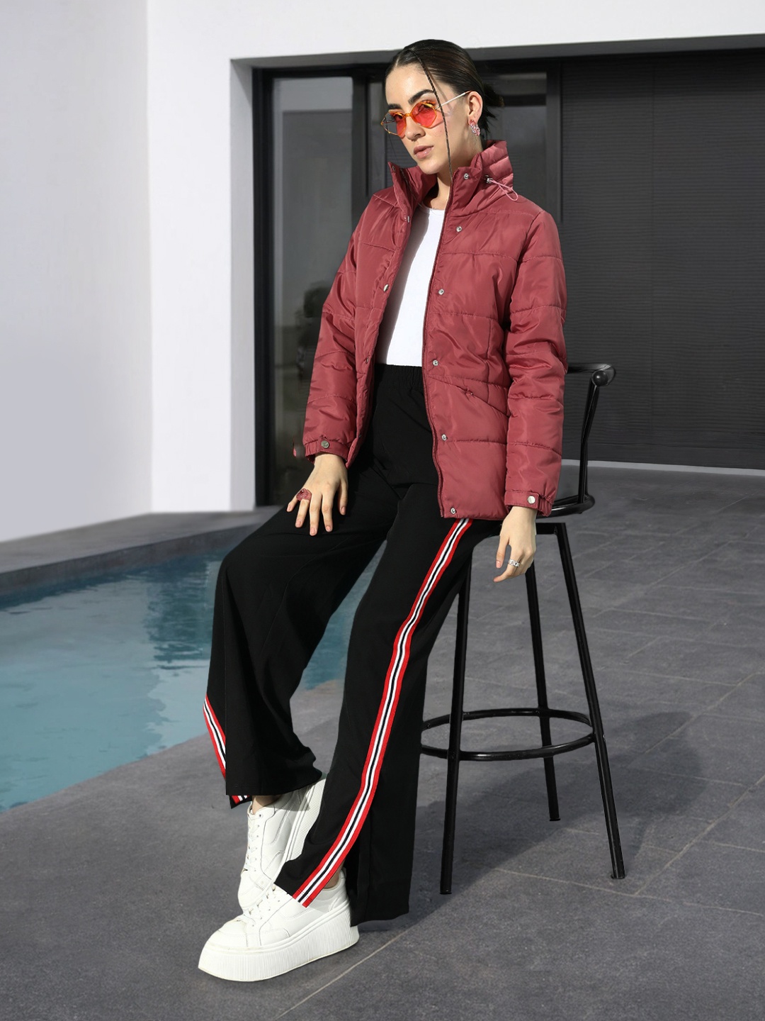 

Mast & Harbour Women Longline Puffer Jacket, Red