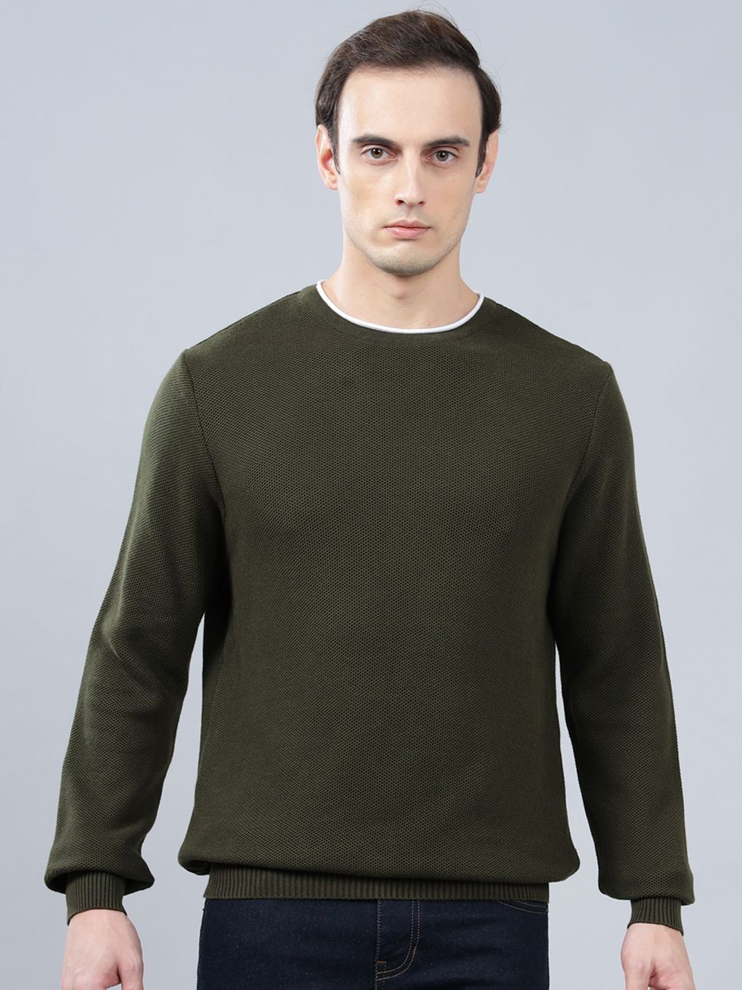 

Cantabil Men Round Neck Cotton Pullover, Olive