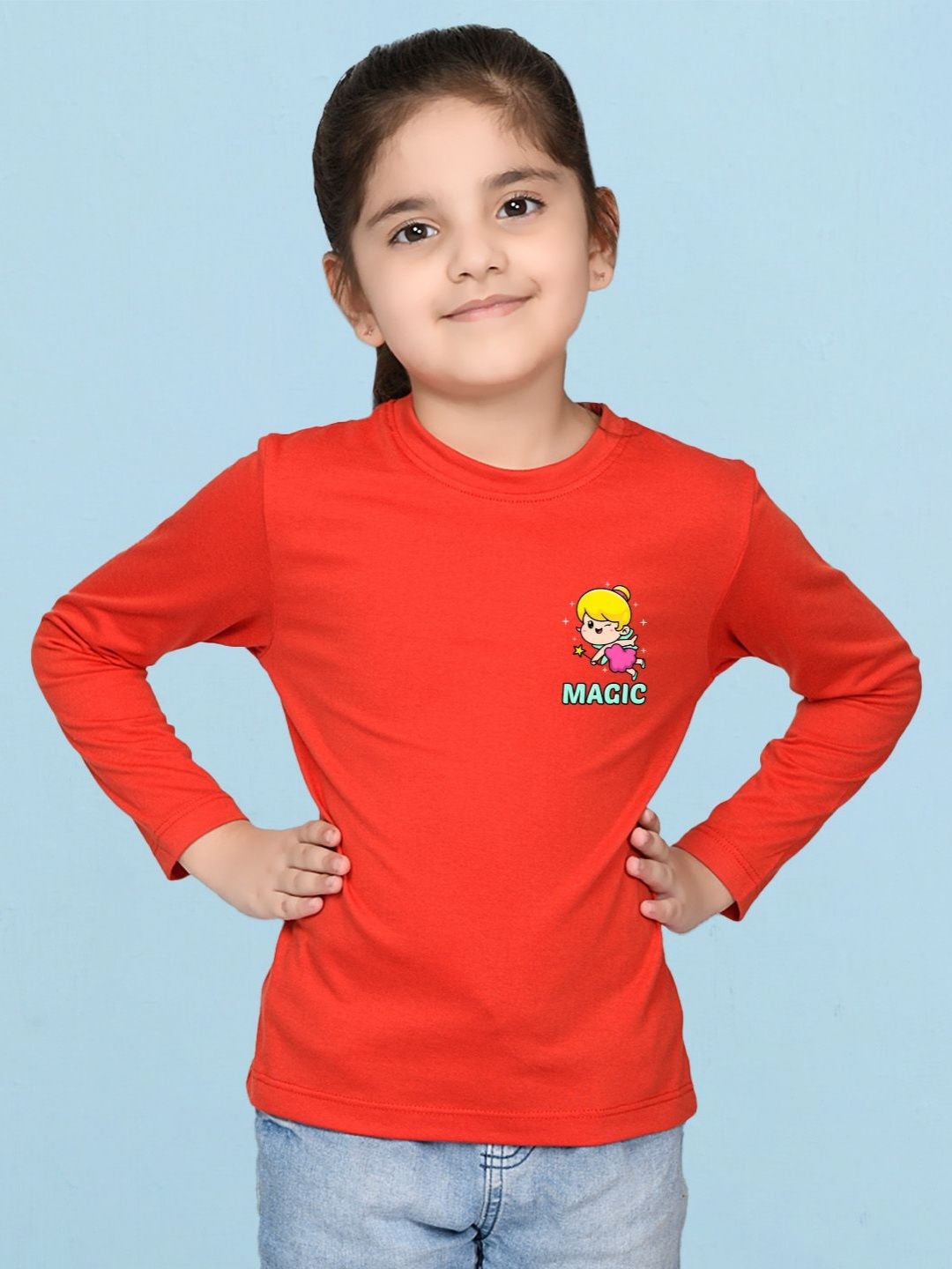 

NUSYL Girls Graphic Printed Round Neck Cotton T-shirt, Red