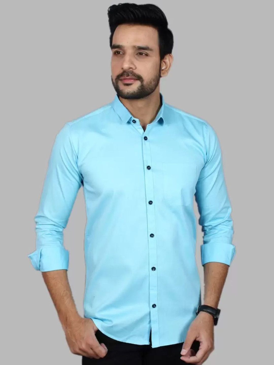 

Vcom Men Classic Slim Fit Opaque Casual Shirt, Blue