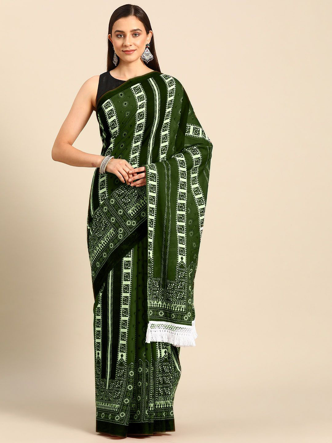 

BUTA BUTI Pure Cotton Printed Saree, Green
