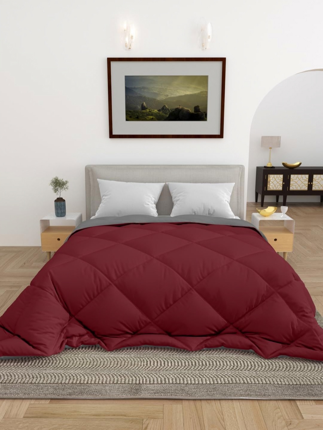 

CHICERY Maroon & Grey Heavy Winter 300 GSM Single Bed Reversible Comforter