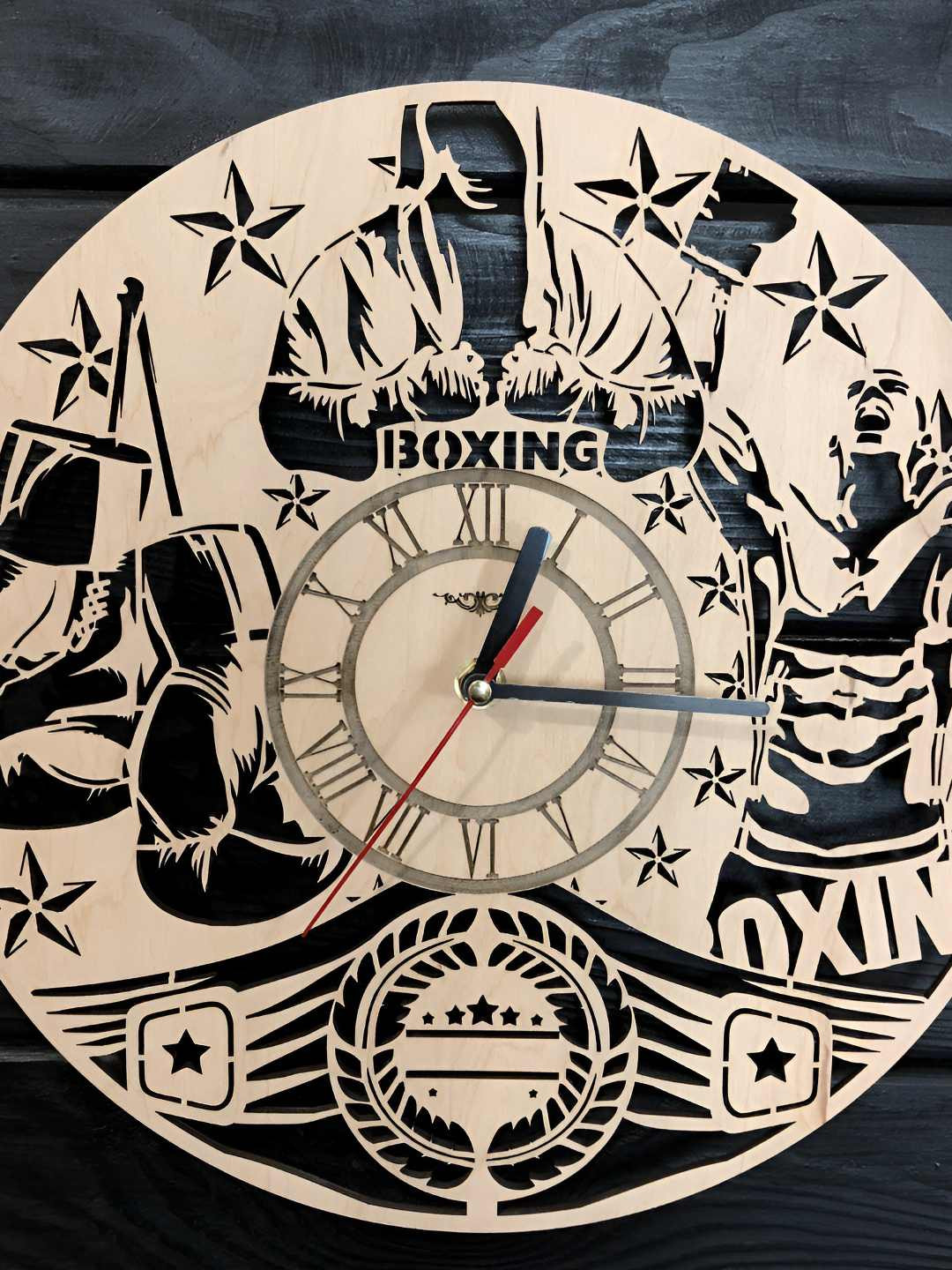 

QEZNEF Beige & Black Printed Round Shaped Contemporary Analogue Wooden Wall Clock