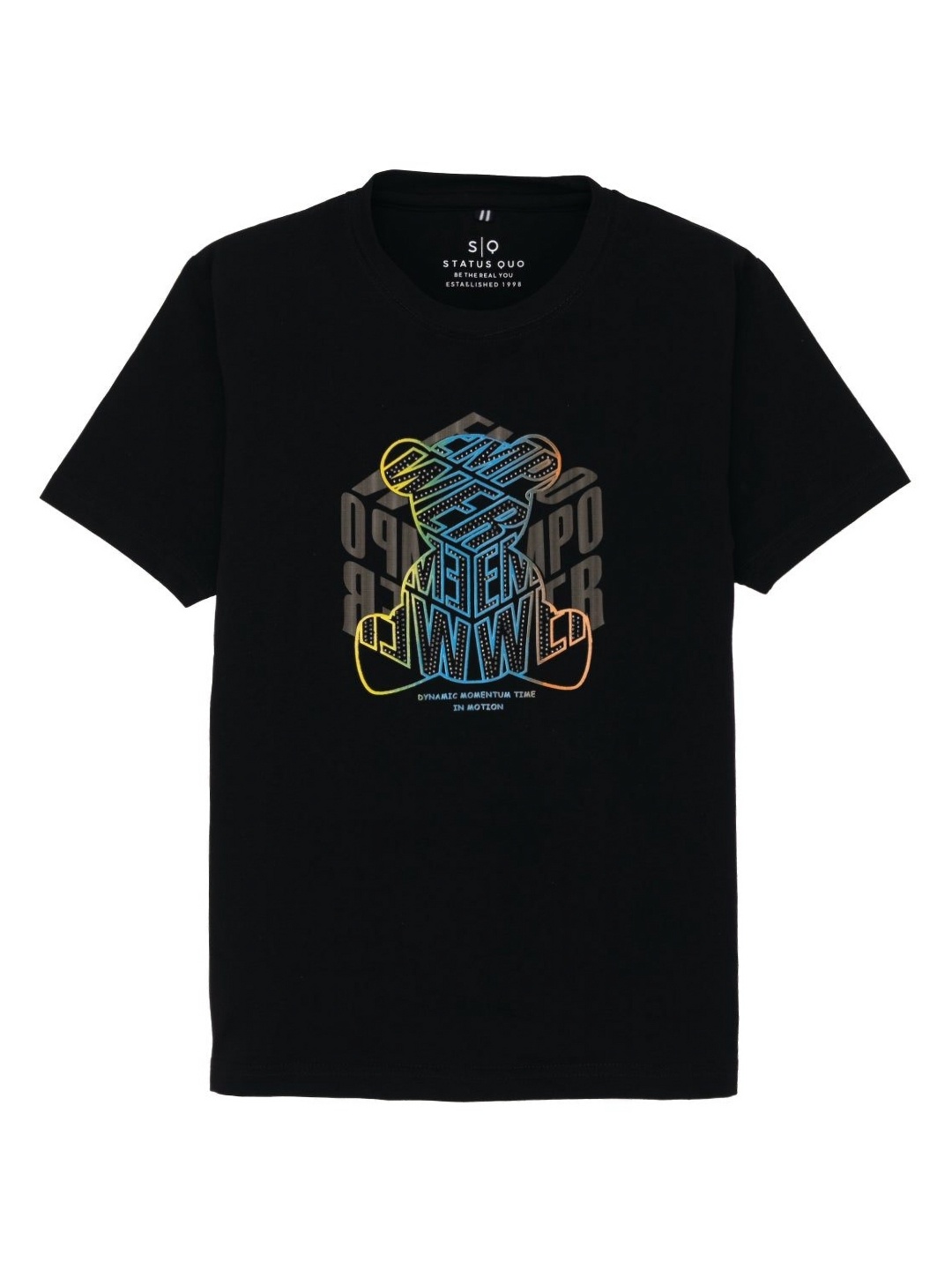 

Status Quo Boys Graphic Printed Round Neck Cotton T-shirt, Black