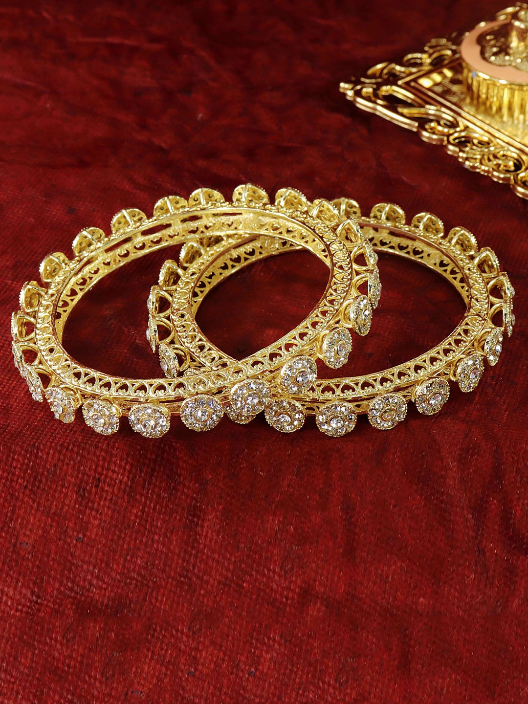 

NMII Set Of 2 Artificial Stones Studded Bangles, Gold