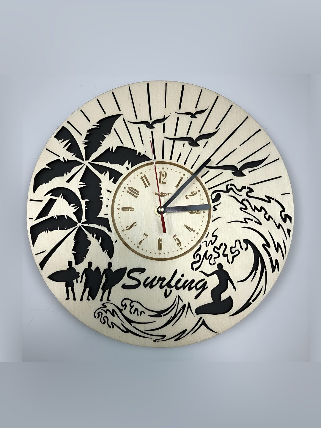 

QEZNEF Beige & Black Printed Round Shaped Contemporary Analogue Wooden Wall Clock