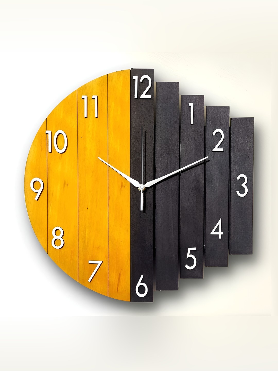 

QEZNEF Black and Yellow Wooden Textured Analogue Contemporary Wall Clock