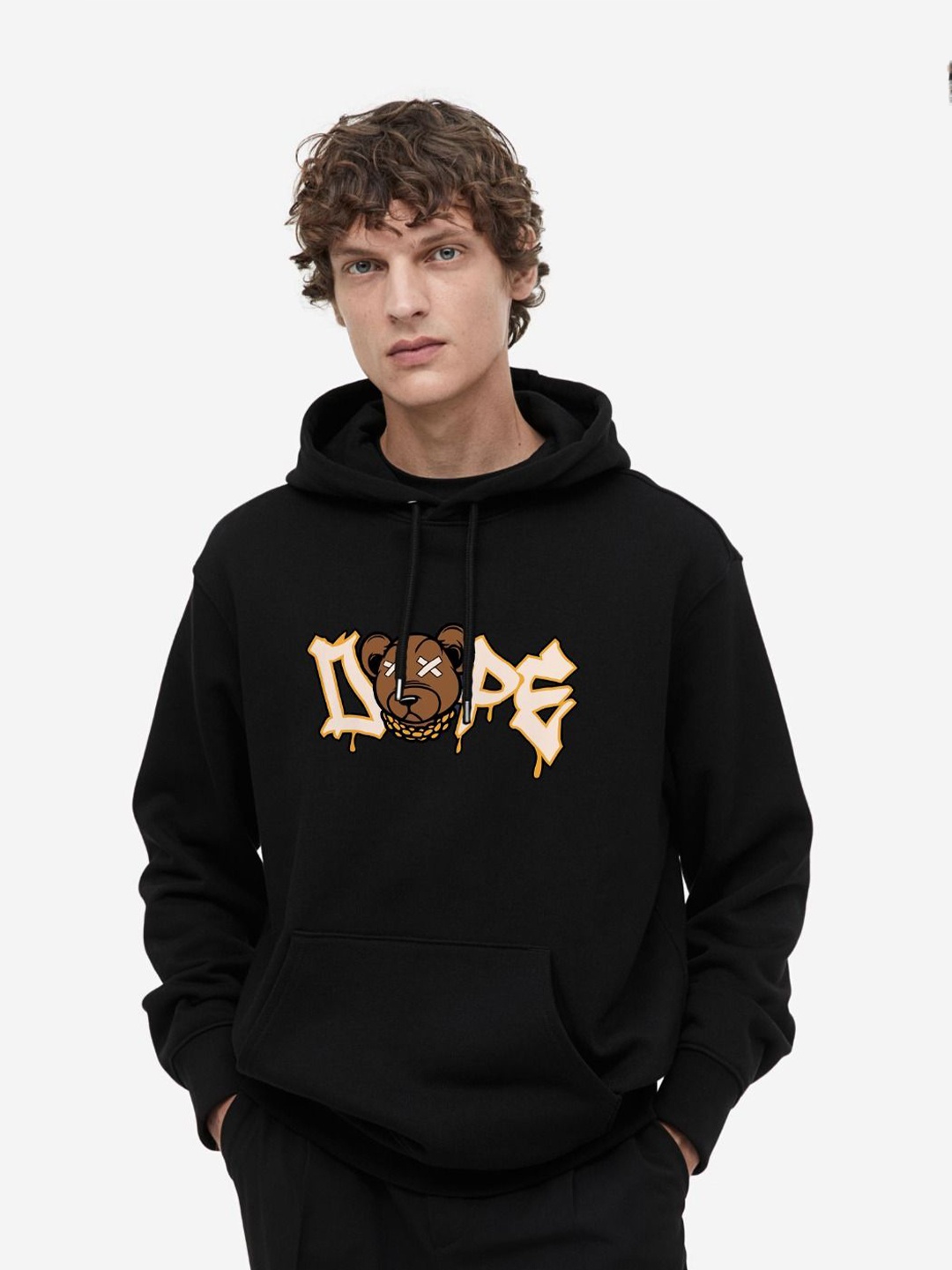 

MISCHIEF MONKEY Men Graphic Printed Hood Pullover Sweatshirt, Black
