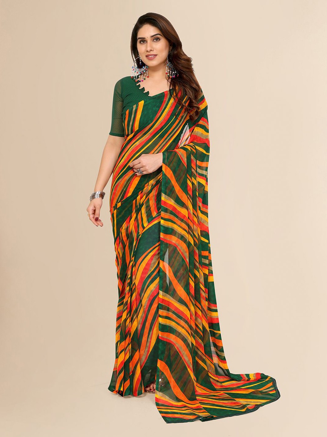 

ANAND SAREES Striped Saree, Green