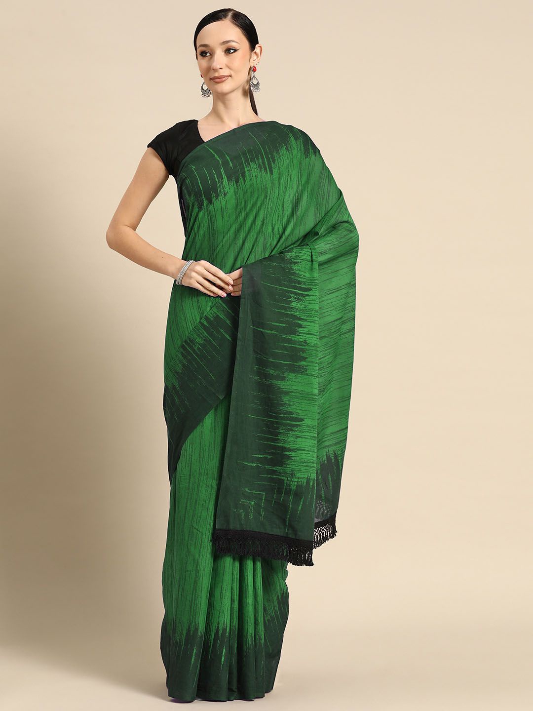

BUTA BUTI Abstract Printed Pure Cotton Saree, Green