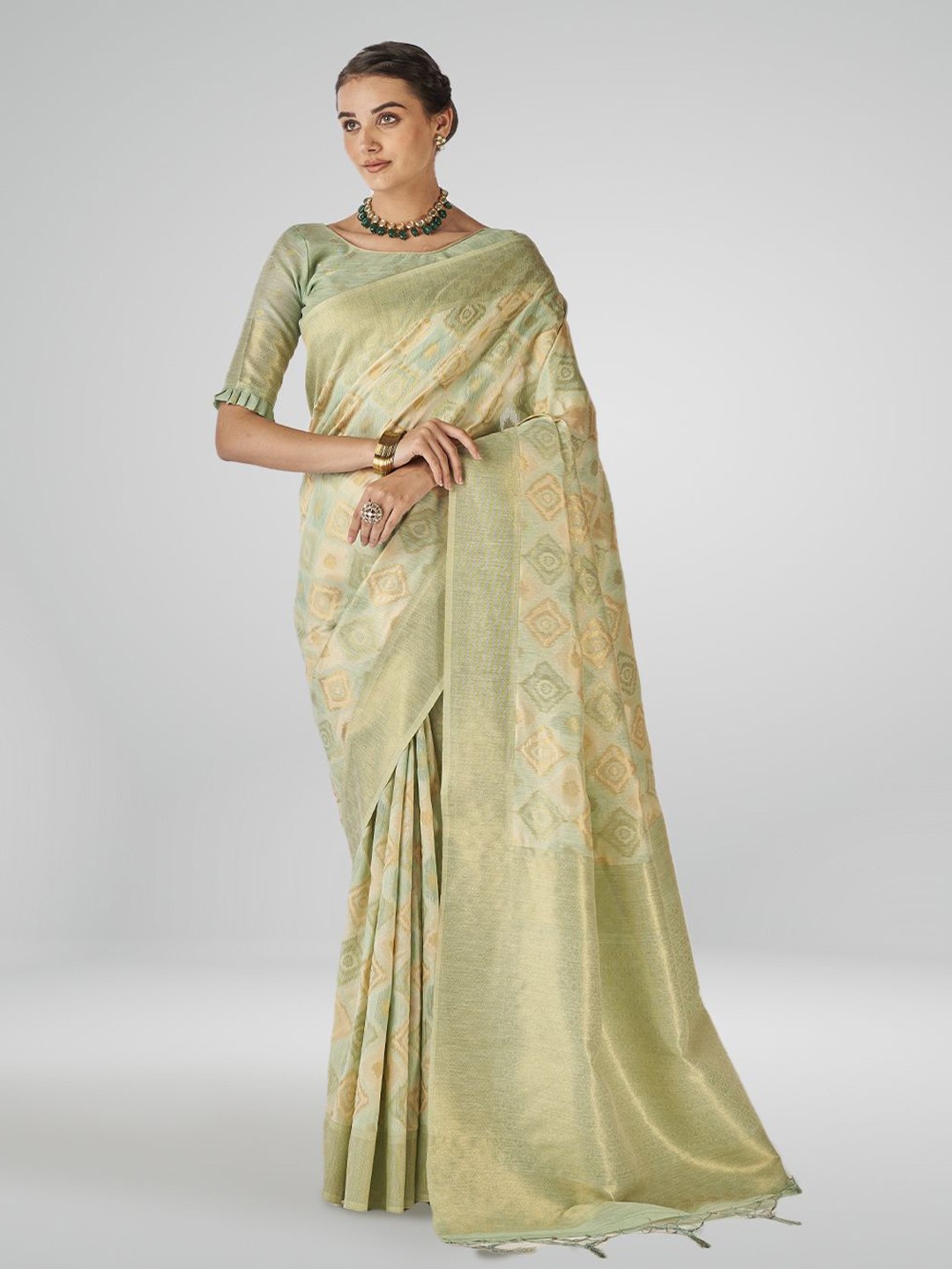 

SARHA Woven Design Zari Pure Cotton Saree, Green