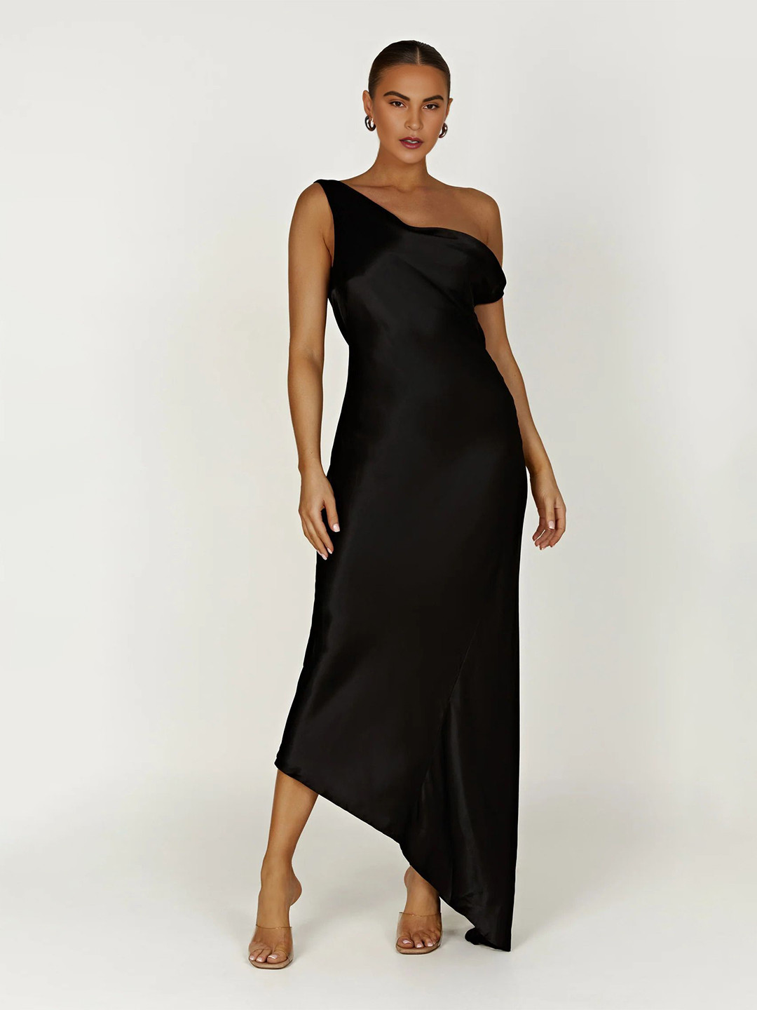 

Bee Boe Women Solid One Shoulder Backless Maxi Dress, Black