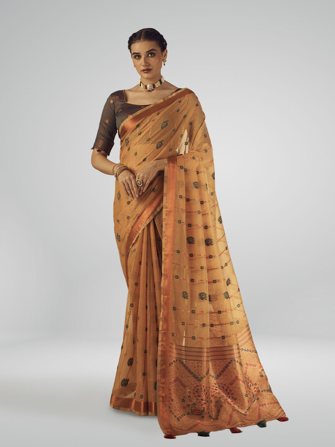 

SARHA Floral Woven Zari Pure Cotton Saree, Yellow