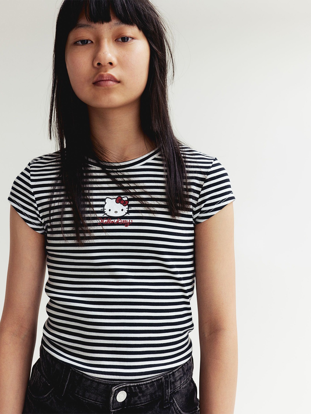 

H&M Girls Ribbed T-Shirts, Black
