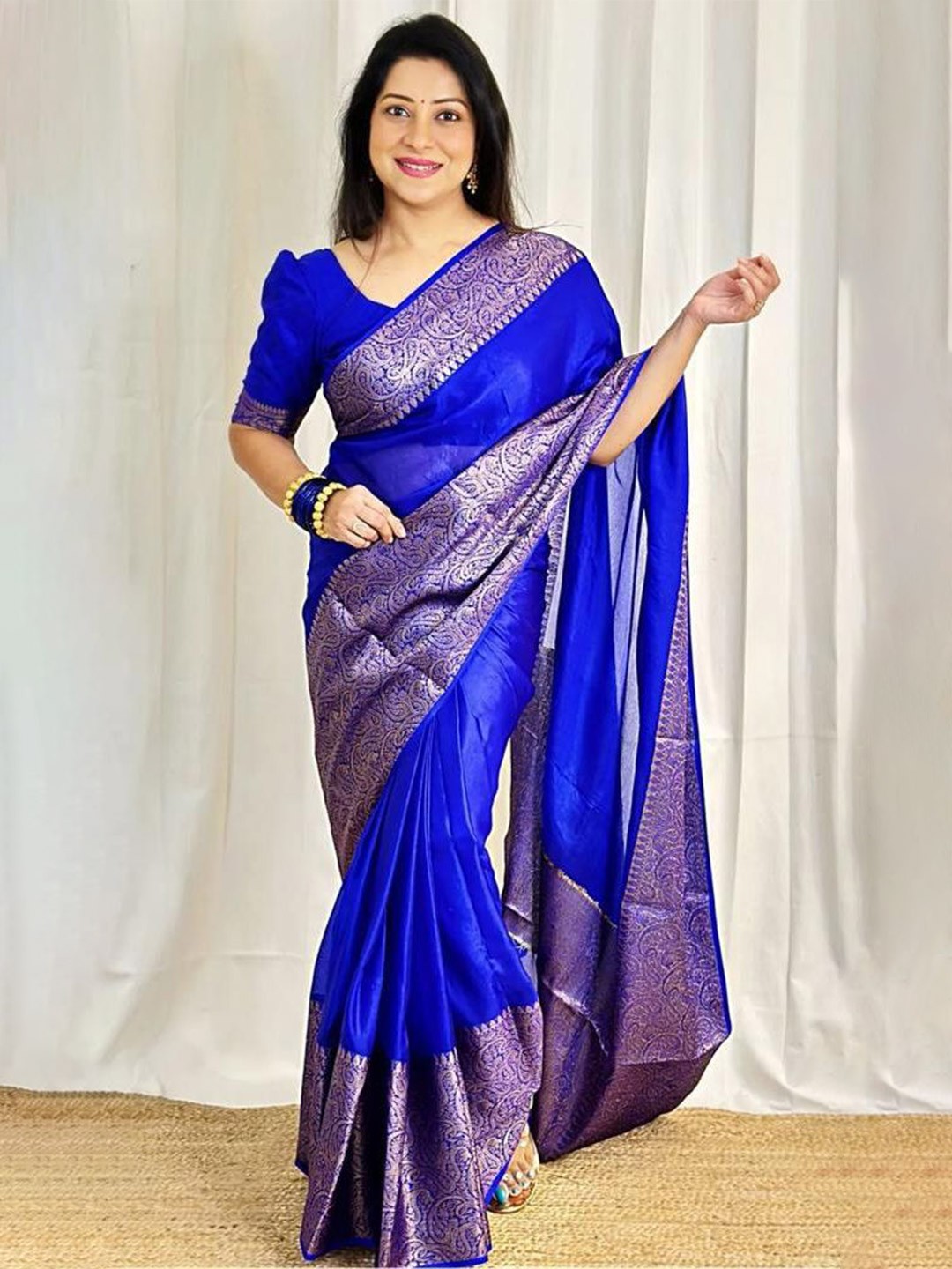 

Aldwych Zari Silk Banarasi Saree, Blue