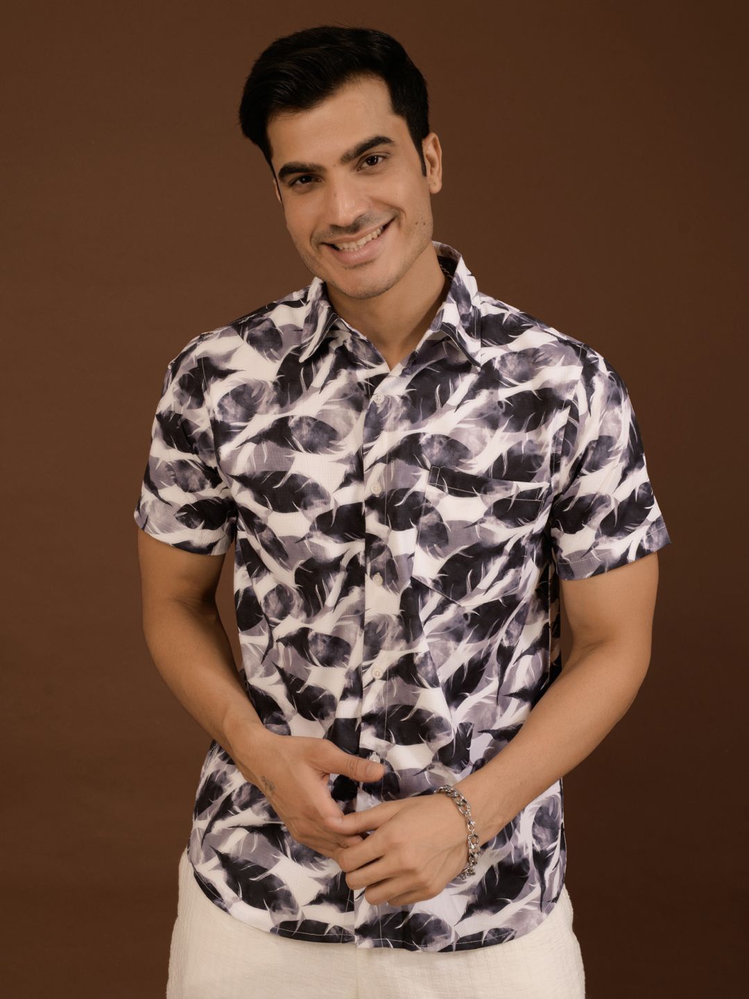 

BAESD Men Standard Opaque Printed Casual Shirt, Brown