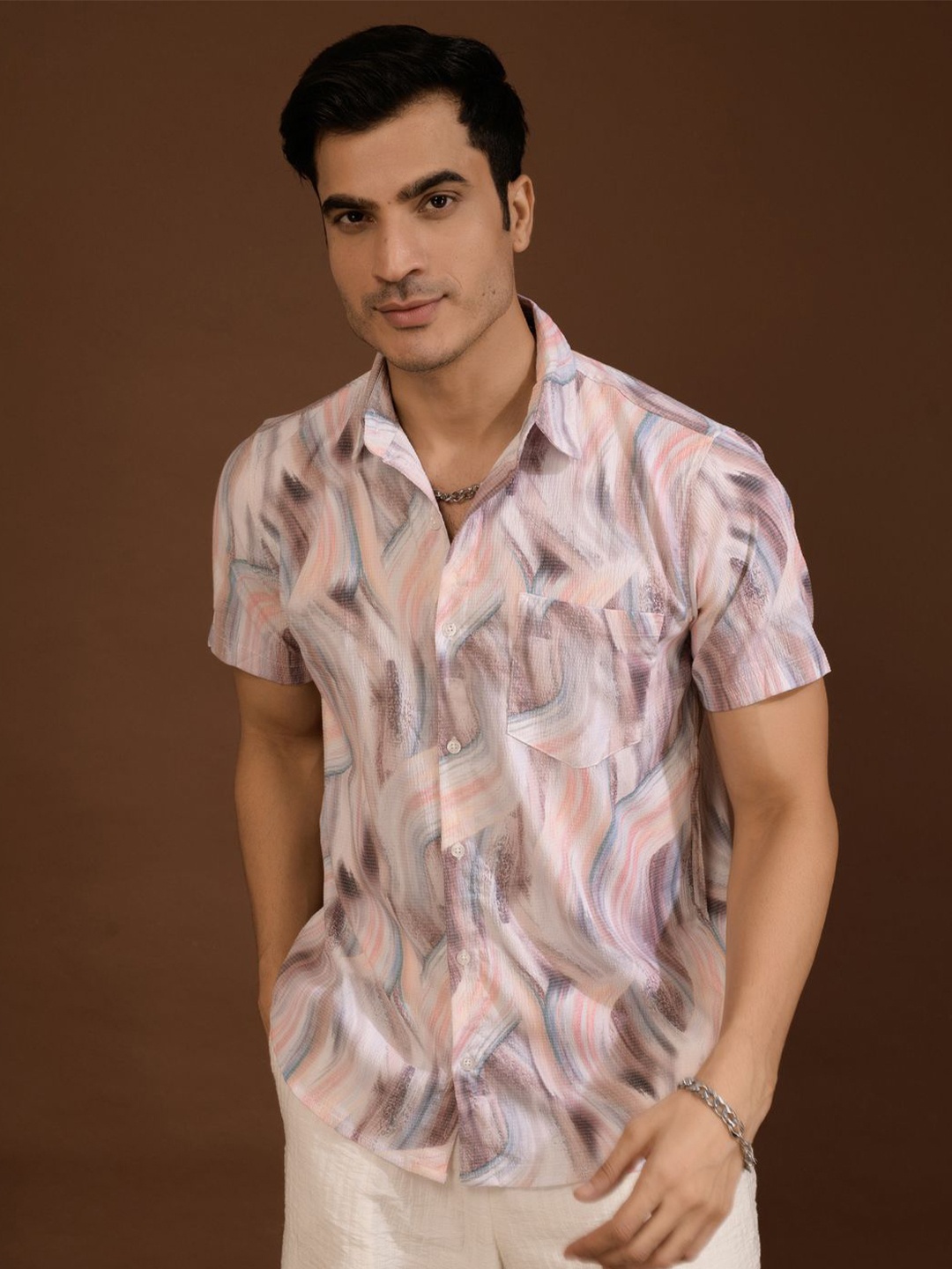 

BAESD Men Standard Spread Collar Abstract Printed Polycotton Casual Shirt, Grey