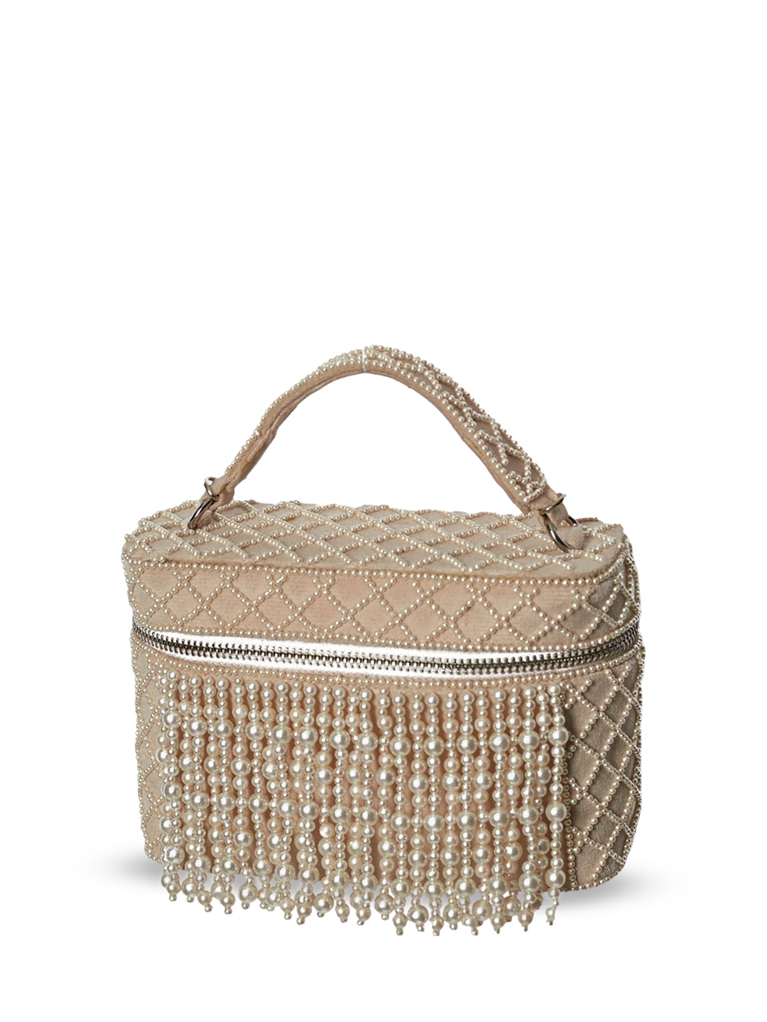 

Forever Noor Structured Handheld Bag with Fringed, White