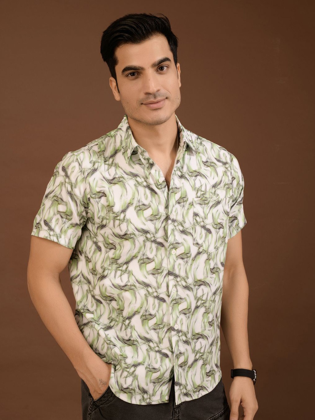 

BAESD Men Standard Floral Opaque Printed Casual Shirt, White