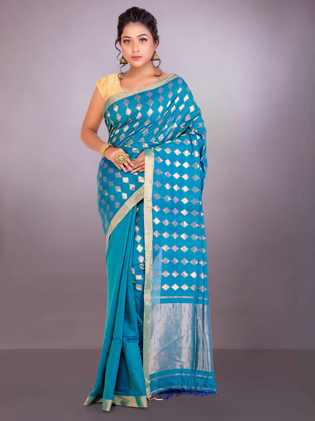 

SPRISH Woven Design Zari Pure Silk Banarasi Saree, Turquoise blue